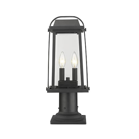 Z-Lite Millworks 2 Light Outdoor Pier Mounted Fixture, Black & Clear Beveled 574PHMR-533PM-BK